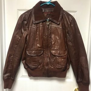 Dark brown leather zip up jacket